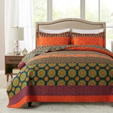Quilt Set, 3-Piece Queen Size Quilt Set with 2 Pillow Shams- Boho Reversible ...