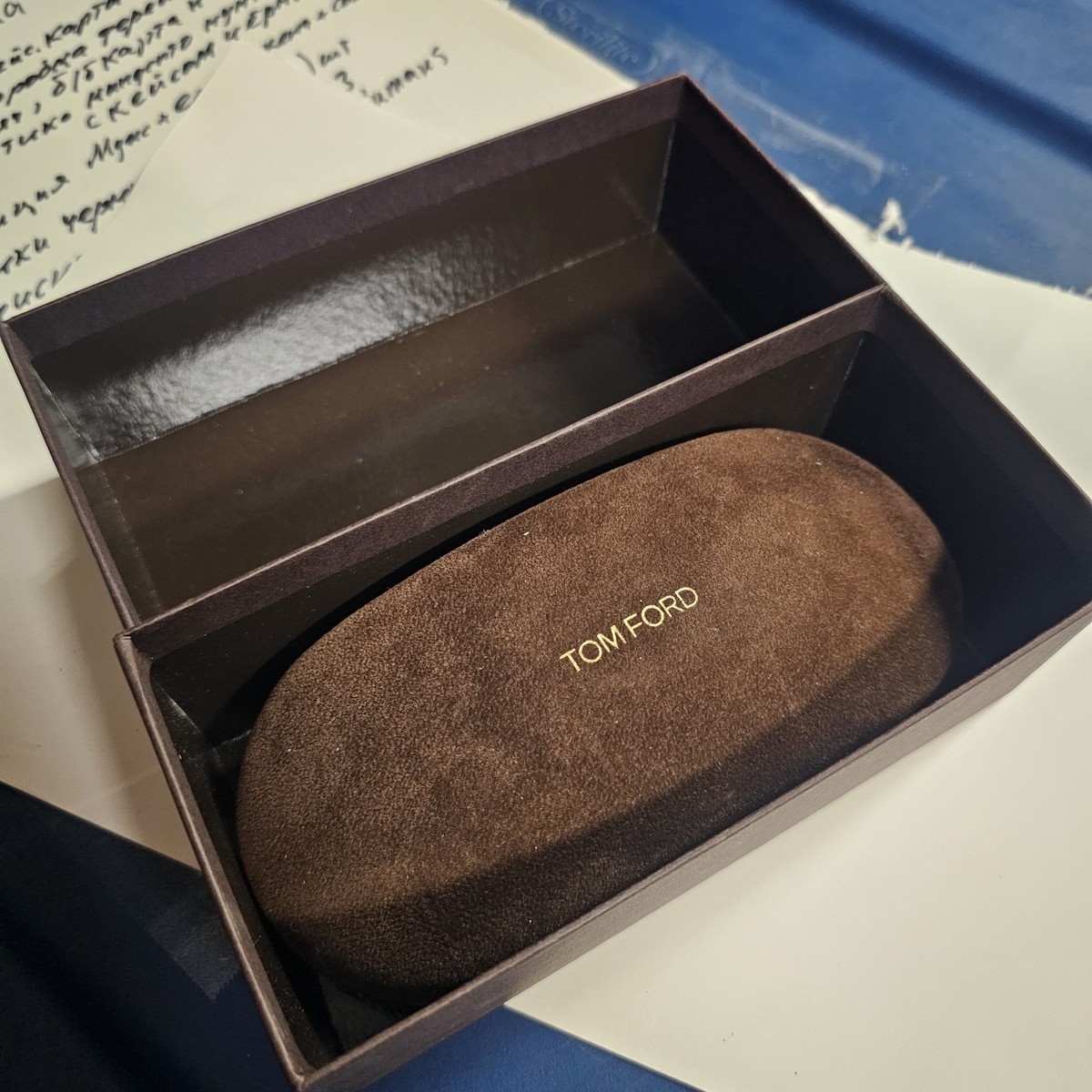Tom Ford Black Optical Eyeglasses with Brown Suede Case and Branded Box Tom Ford Tom Ford Sunglass Eye Glasses Hard Case Brown Faux  main image 2