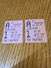 Vintage 1994 Disney's The Lion King Movie Ticket Stub 7/02/1994. Two Stubs
