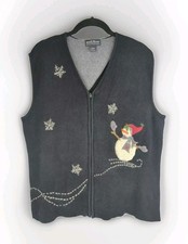 Vest WOOLICH Black Snowman 'Ugly' 51363 Winter Sweater Sz LARGE Vintage Ramie