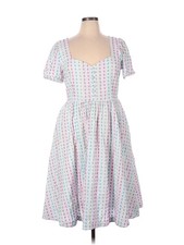Modcloth Cotton Embroidered Pink Blue White Fabulous Fit Flare Shirt Dress XL