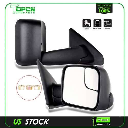 Manual Towing For 02-08 Dodge Ram 1500 03-09 Ram 2500 3500 Side Mirrors Pair Set