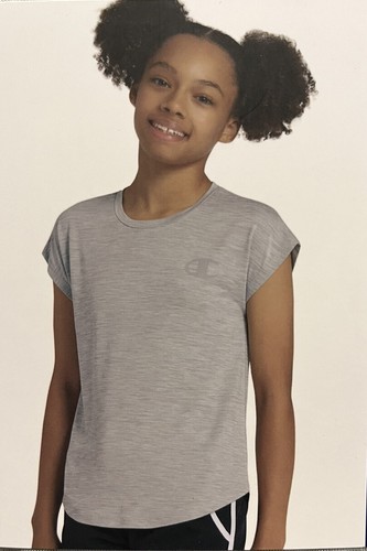 Champion Girls' Top L Short Cap Sleeve Tee T Shirt Gray Size L 10/12 - Picture 2 of 3
