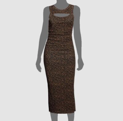 $295 Nanushka Women Black Brown Rilo Cutout Ruched Midi Sheath Dress Size L