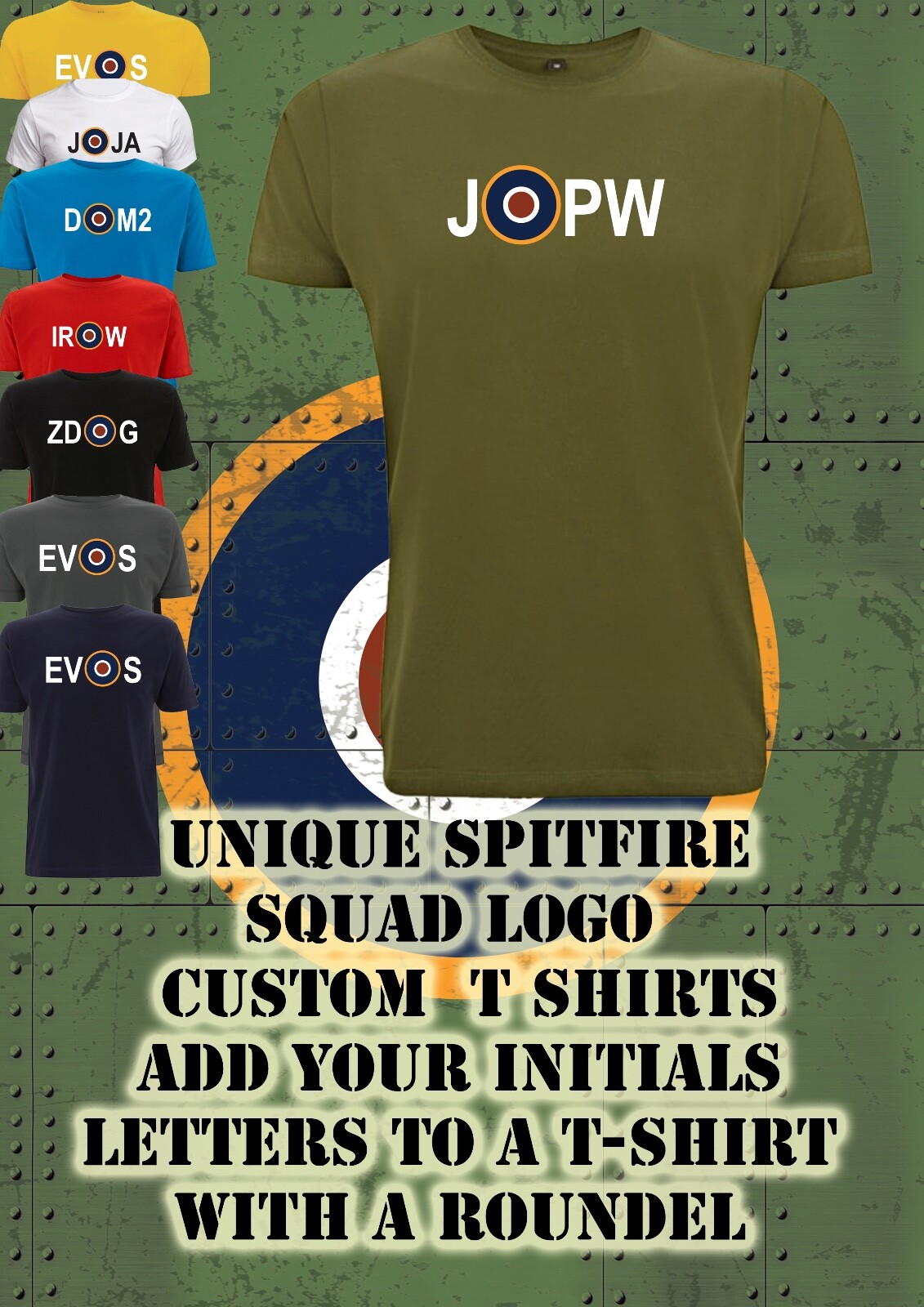 Camiseta Escuadrón Roundel Personalizada Spitfire Just Add Your Initials Segunda Guerra Mundial Papá Reino Unido