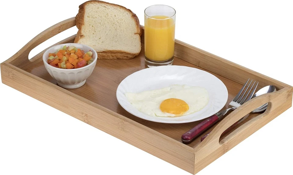 Serving Tray Bamboo - Wooden Tray with Handles Great for Dinner Trays, Tea Tray - Image 3 of 4