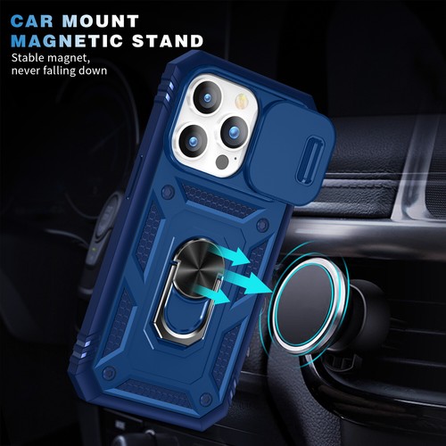 For iPhone 16 15 14 13 12 Pro Max Card Ring Stand Slide Camera Shockproof Case - Picture 72 of 94