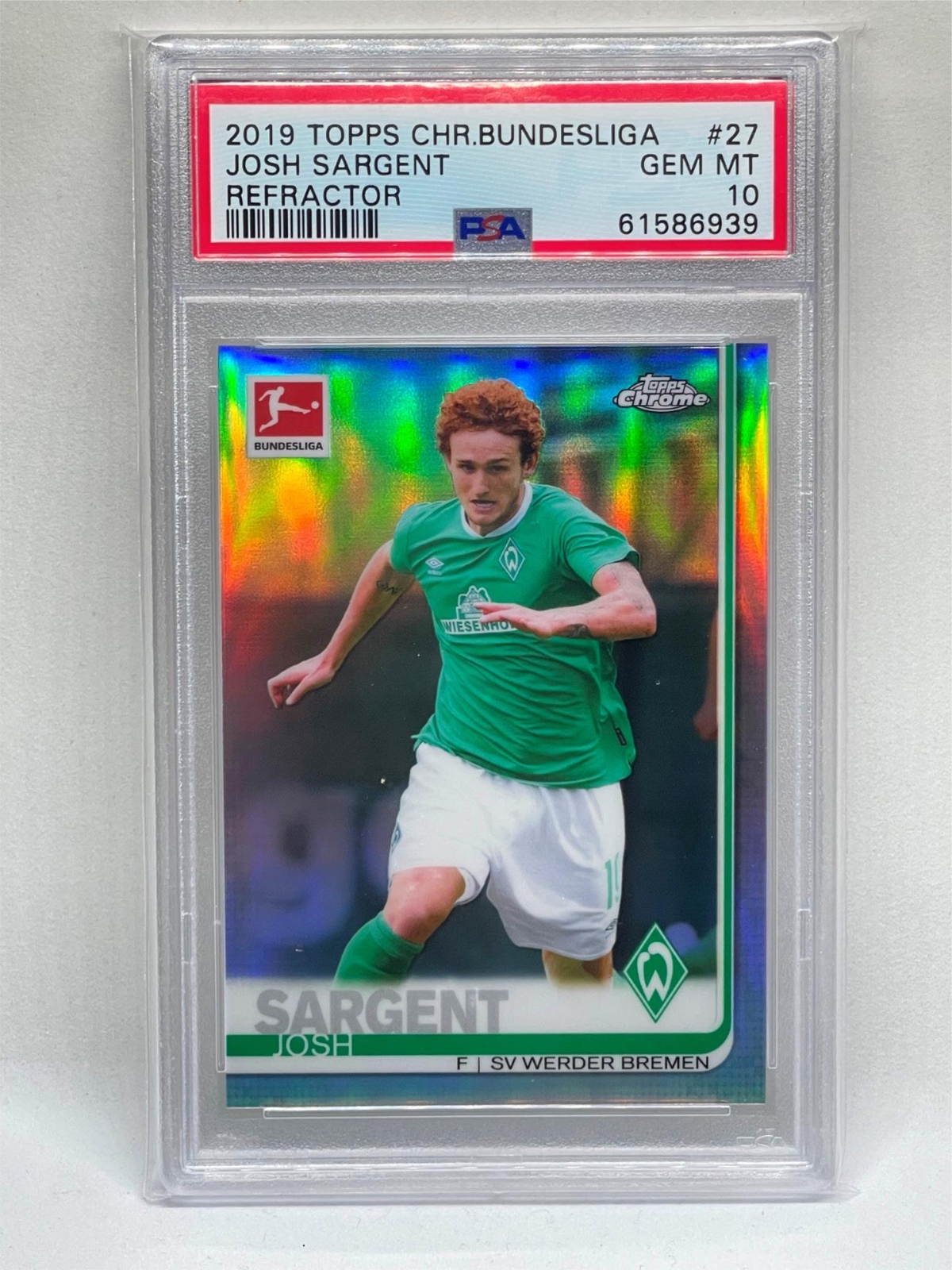JOSH SARGENT 2019 TOPPS CHROME BUNDESLIGA REFRACTOR #27 ROOKIE RC PSA 10 POP 30