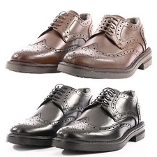 Men's Elegant Leather Classic Derby Perforated Shoes Made in Italy