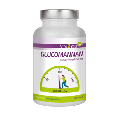 Vita2You Glucomannan 200 Kapseln - Konjak Wurzel - 4000mg Tagesdosis - Abnehmen