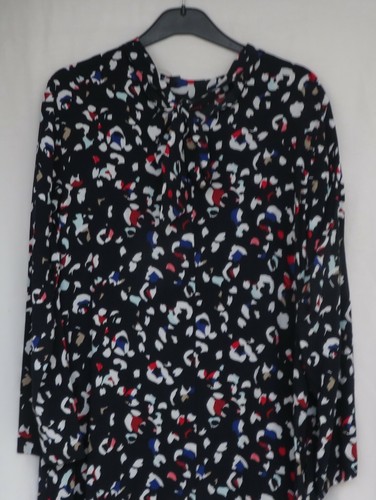 LADIES MARKS AND SPENCER NAVY Y MULTI PATTERNED LONG SLEEVE MIDI DRESS SIZE 14 - Imagen 5 de 6