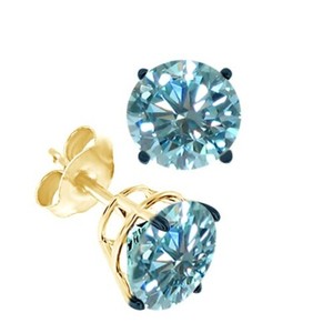 Authentic 1/20Ct Round Blue Simulated Diamond In 18K Gold Plated Solitaire Stud Earrings