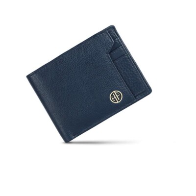 Brand New Authentic RFID Protected Blue BI-Fold Genuine Leather Mens Wallet