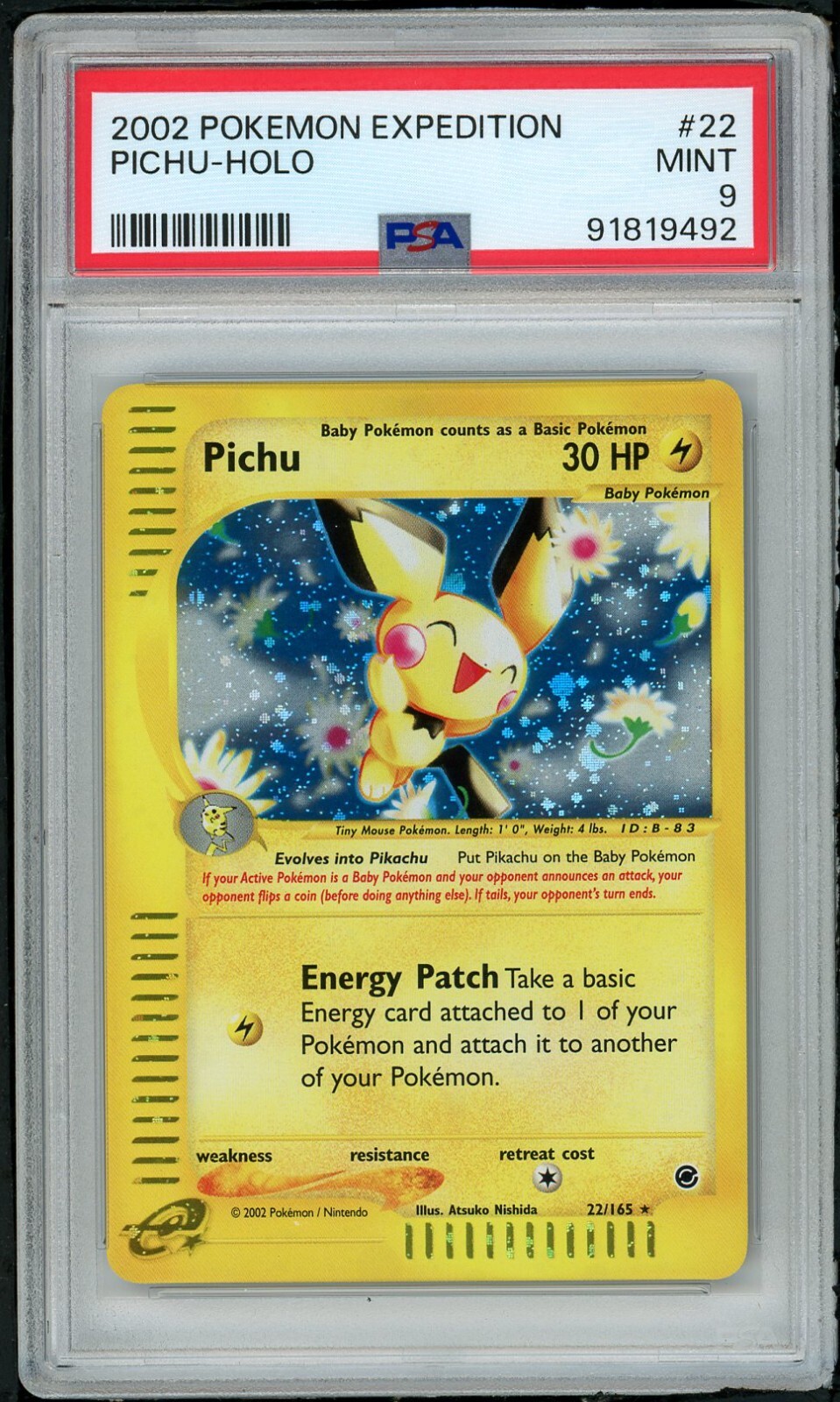 Pokemon Pichu 22/165 Holo 2002 Expedition PSA 9 Mint Graded Card