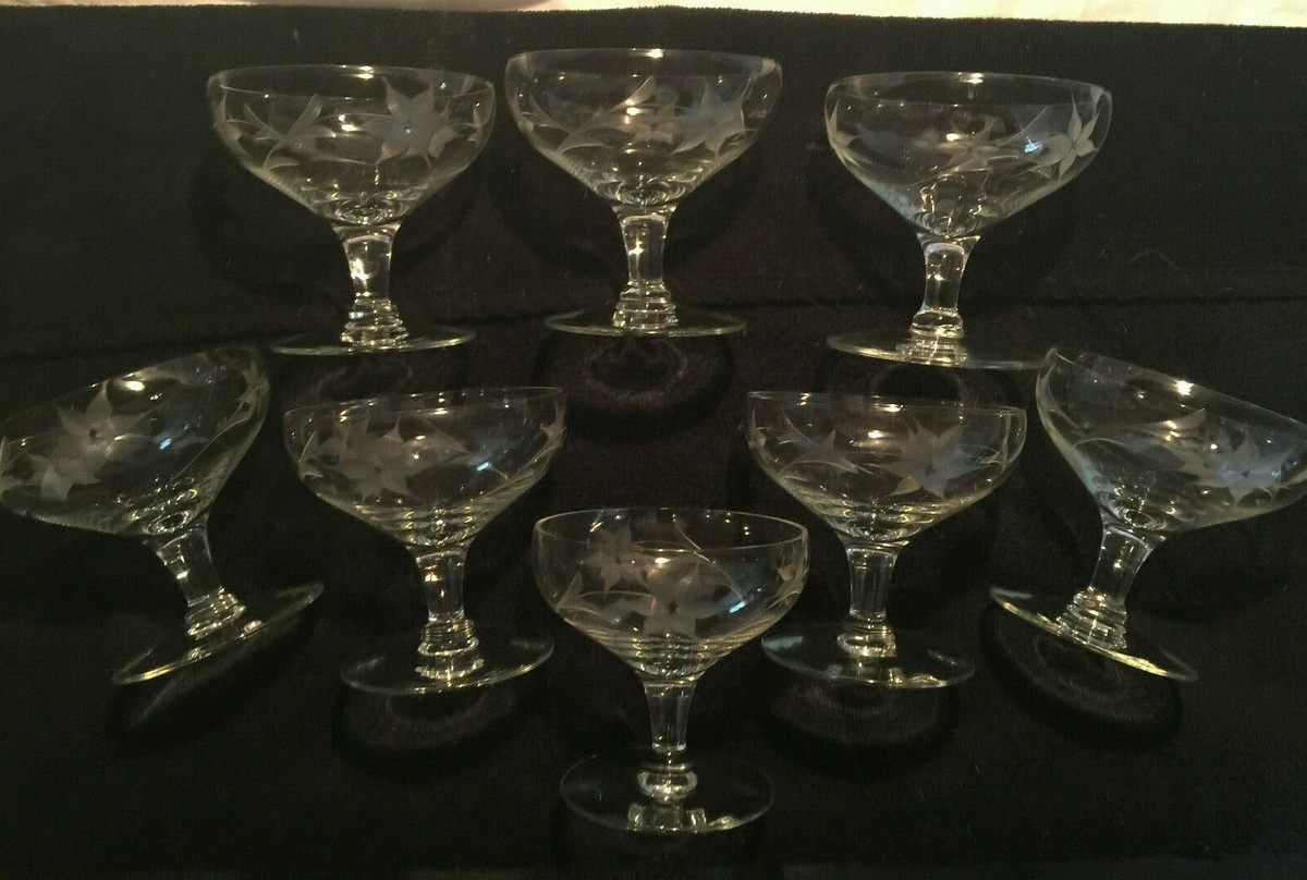 8 Etched Flower Floral Dessert Sherbet Coupe Champagne