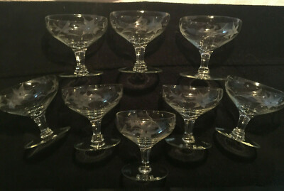 8 Etched Flower Floral Dessert Sherbet Coupe Champagne