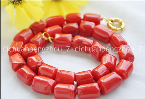 Beautiful 13-18mm Natural Red Coral Irregular Cylinder Beads Necklace 18'' - Picture 5 of 6