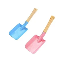 Tomaibaby 2pcs Small Gardening Shovel Metal Candy Color Wooden Handle Flat Tr...