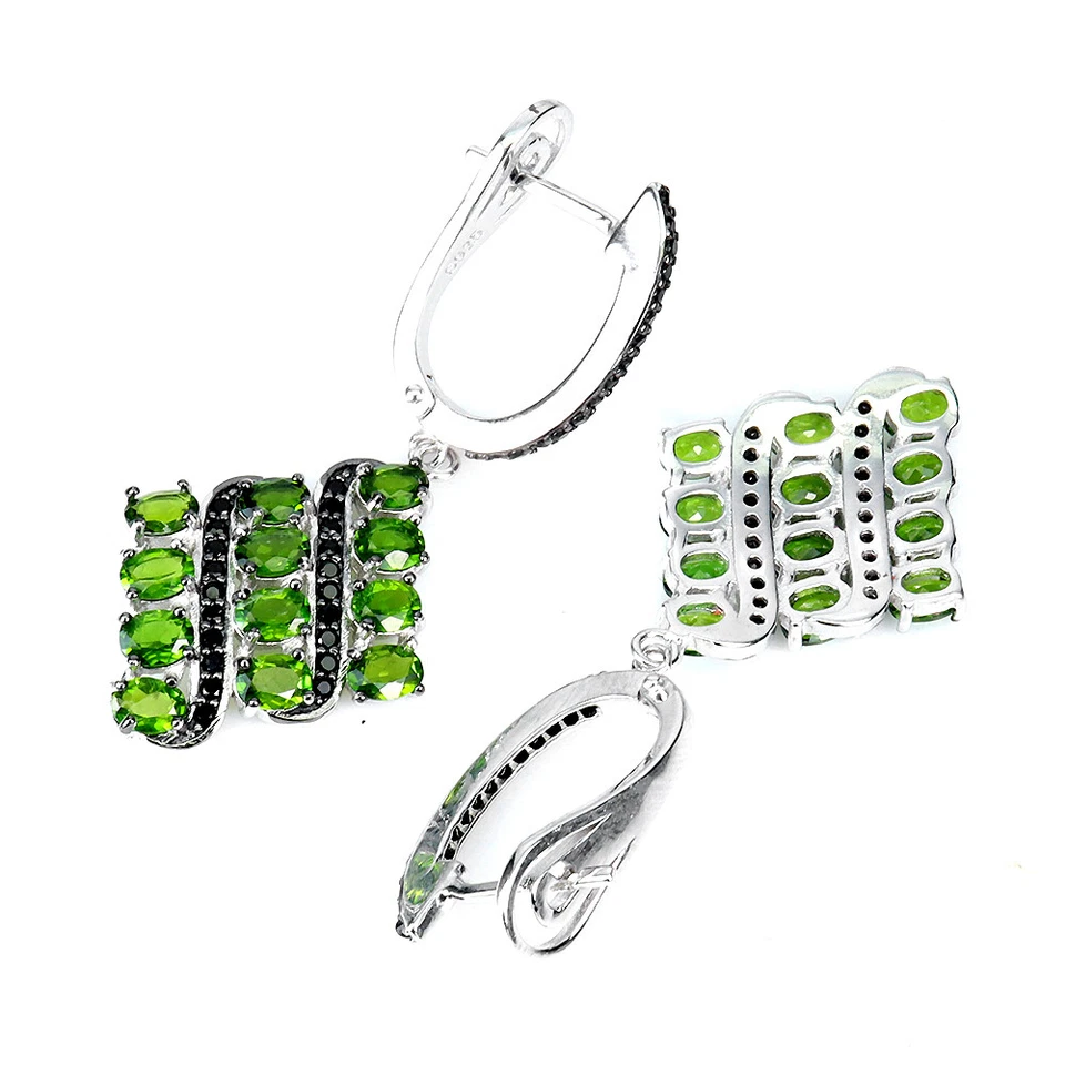 925 Sterling Silver Unheated Oval Chrome Diopside 4x3mm Black Spinel  Earrings - Image 3 of 4