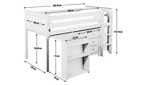 Habitat Brooklyn Mid Sleeper with Desk Grey Sturdy and Stylish Kids Furniture - Picture 4 of 5