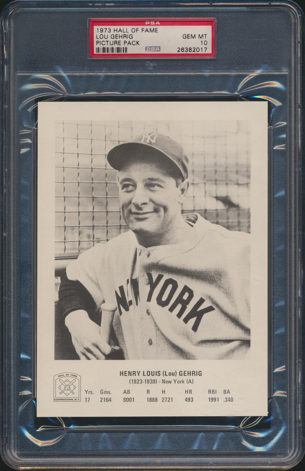 1973 Hall of Fame Lou Gehrig HOF PSA 10 GEM MINT New York Yankees Card  
