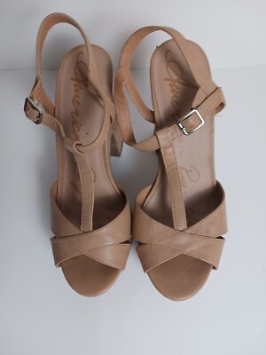 AMERICAN RAG Womens Beige Crisscross Straps Strappy T-Strap Ankle Strap Sz 8.5