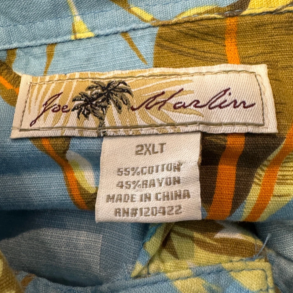 Camisa Hawaiana Joe Marlin Hombres 2XLT Azul Floral Palma Vacaciones Tropical Ropa de Resort Foto 3 de 4