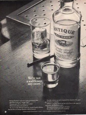 Vintage advertising print Alcohol Antique Bourbon we are not a Wallflower ad