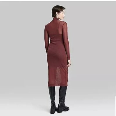 Women's Long Sleeve Lurex Mesh Midi Dress - Wild Fable Burgundy L Women's Long Sleeve Lurex Mesh Midi Dress - Wild Fable Burgundy L
