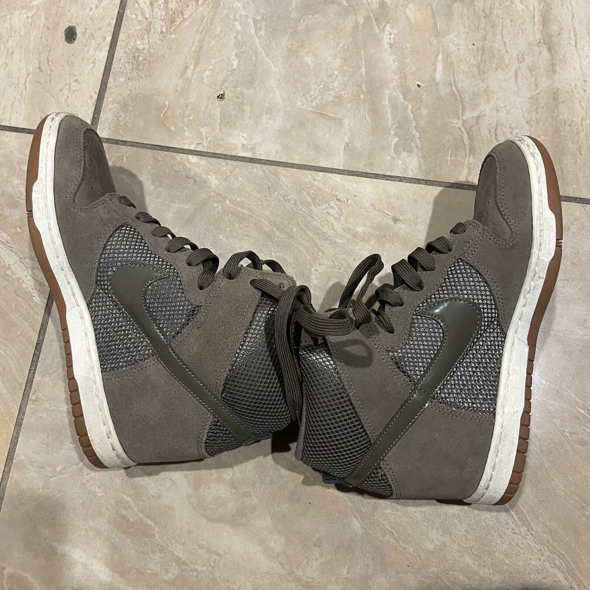 Nike Dunk Sky Hi High Womens Olive Green White Gum Hidden Wedge