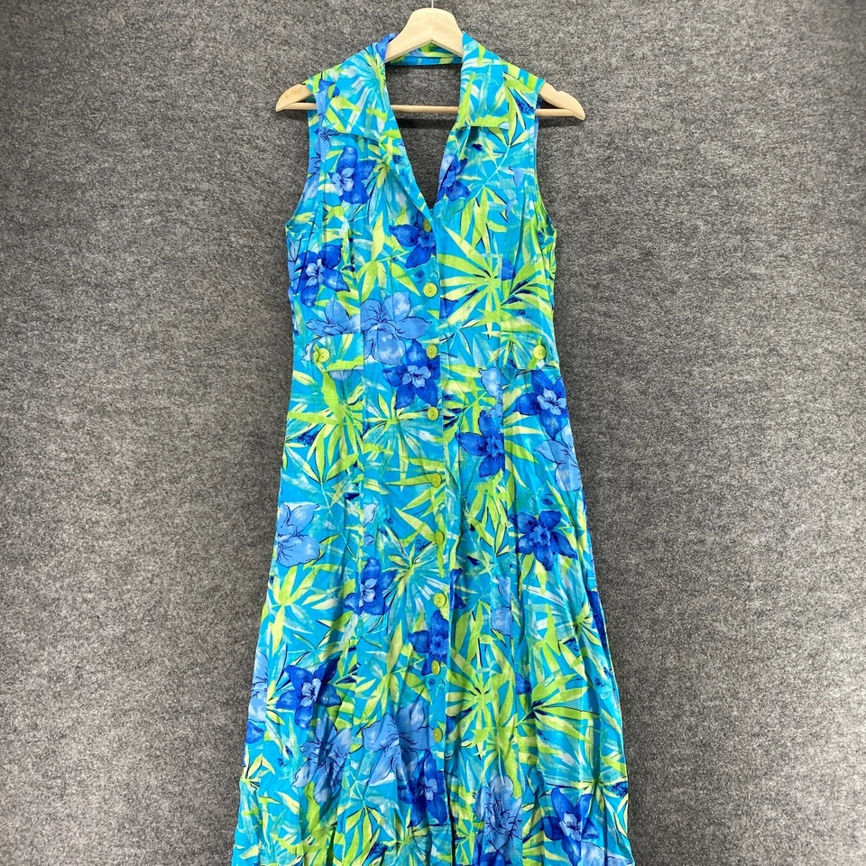 White Stag Shirt Dress Women M Medium Blue Floral Long Button Up Collared Rayon - Image 3 of 4