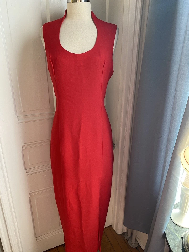 VESTIDO LARGO MISTY LANE VINTAGE HECHO PARA LA MEMORIA IRR ROJO-TALLA 12-ESTILO ENCANTADOR Foto 2 de 4