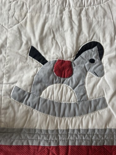 VTG Handmade Baby Quilt Blanket Rocking Horse Farmhouse Cottage Core 45”x47” - Picture 4 of 9