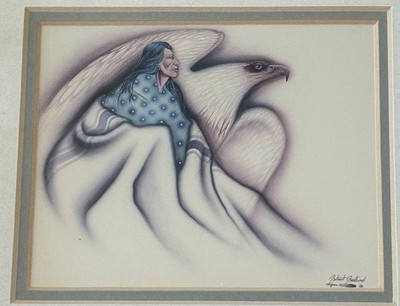Robert Redbird Kiowa  His Power  Native American Print Framed 7.75'' x 6.75''