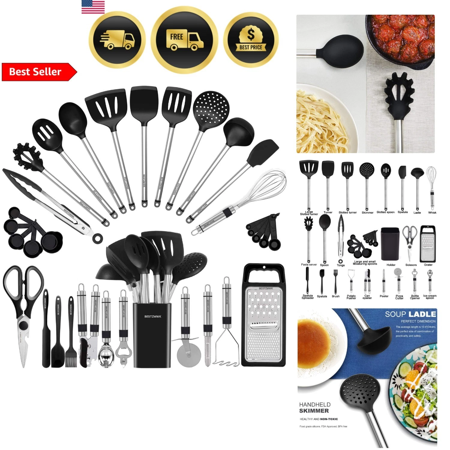 Kitchen Utensil Set Silicone Cooking Utensils Spatula Spoons Kitchen Gadgets
Opens in a new window o