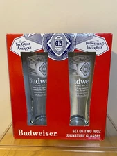 NEW BUDWEISER SET OF TWO SIGNATURE GLASSES 16oz