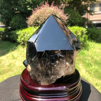 2990g Natural tea black crystal pillar mineral specimen restores spiritual +Base