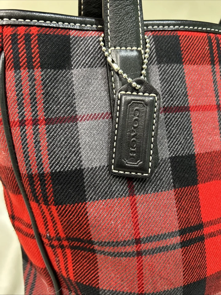 BOLSO DE HOMBRO COACH VINTAGE PARA MUJER ROJO, GRIS LANA A CUADROS H2J-6753 Y2K Foto 3 de 4