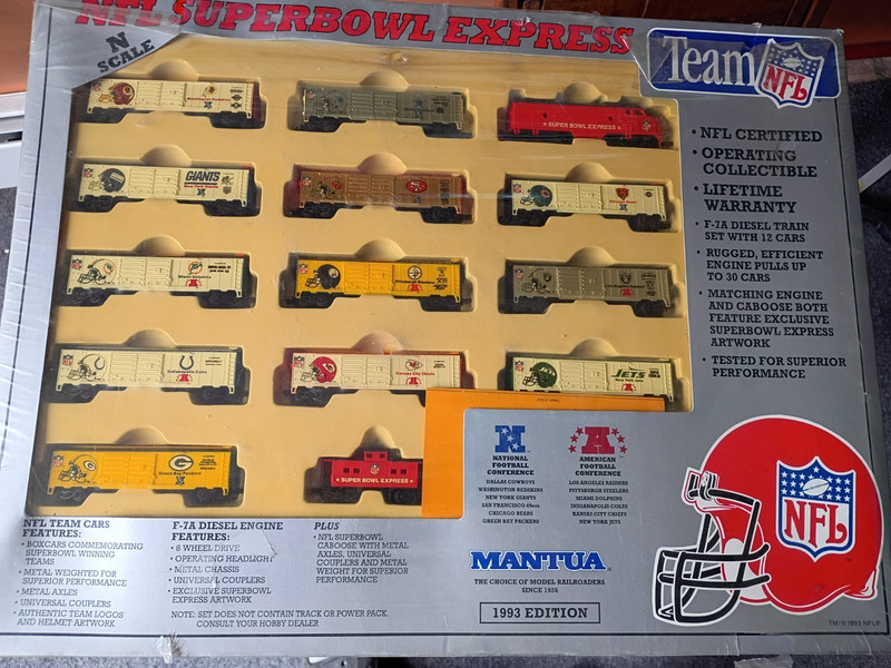Mantua Super Bowl Train Set NFL Certified 1993 Edition N Scale Rare sealed