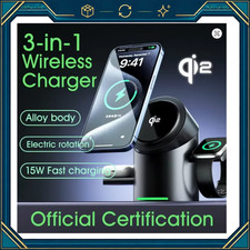 3-in-1 Wireless Charging Station, 80W Fast Charge, Magnetic, Electric Rotation,
