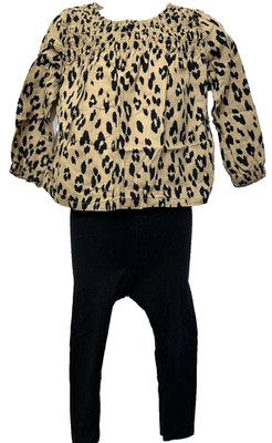 24 mo 2T girls Carters Leopard Smocked LS Top Cat & Jack Black Leggings Outfit