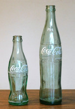 Lot of 2 Coca Cola Vintage Glass Bottles Green Tint 6.5 oz Birmingham ALA, 1 Pt