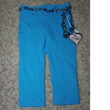 Girls Skimmer Pants 10 Blue French Terry Belted Stretch Capris Belt Candies