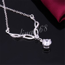 925 Sterling Silver Tarnish-Resistant 18" Necklace Chain Crystal Pendant E1086