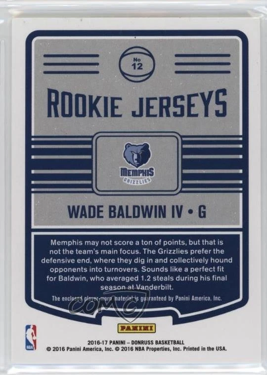 2016-17 Panini Donruss Rookie Jerseys Wade Baldwin IV #12 RC - Image 2 of 2