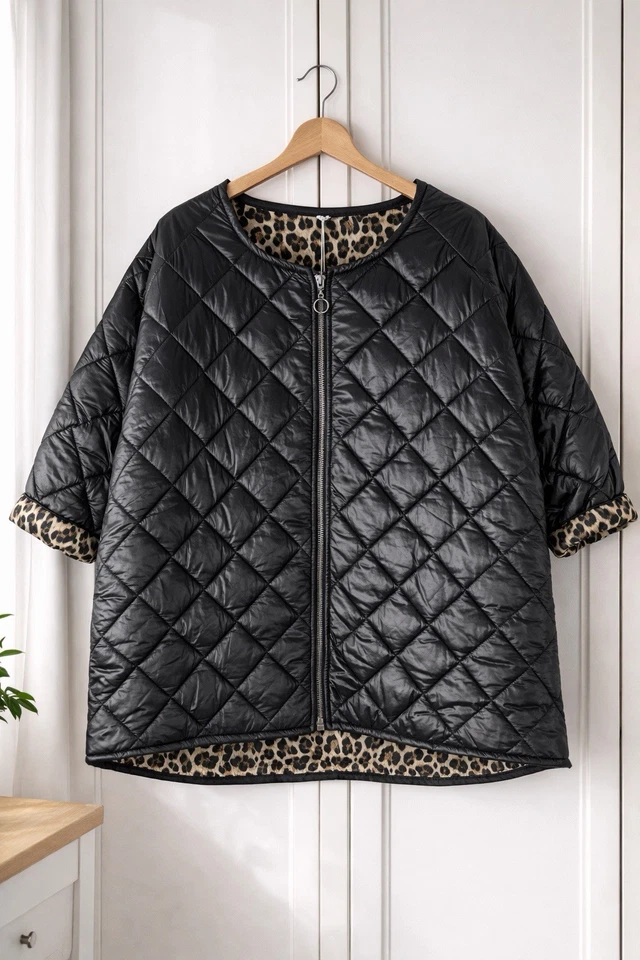 Damen Steppjacke ultraleicht Schwarz Leo One Size 38-44 Übergangsjacke Oversize - Bild 1 von 4
