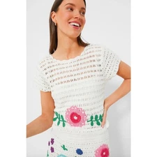 TUCKERNUCK Love The Label Ivory & Multicolor Leighton Crochet Top NWT Medium