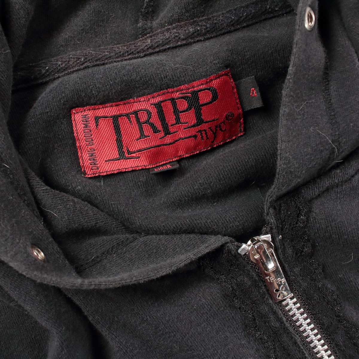 vtg y2k TRIPP NYC bondage lace up short sleeve full zip hoodie