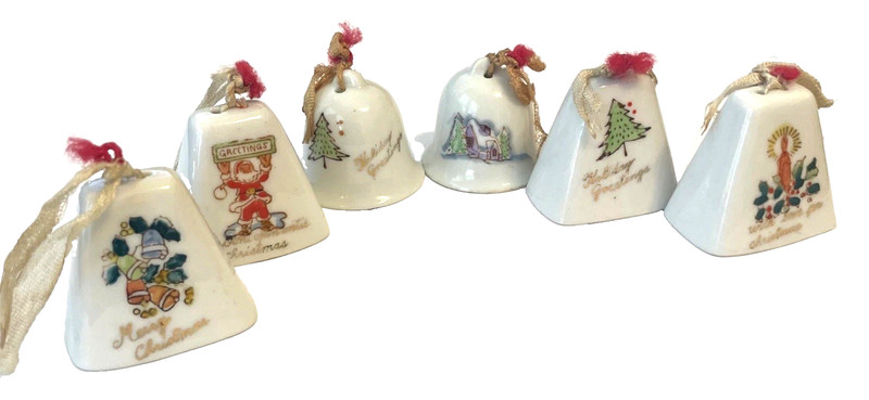 SWEET Vintage 1950’s JAPAN ~ Porcelain ~ CHRISTMAS BELLS ~ Ornaments ~ 6