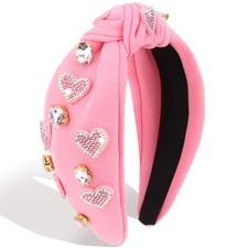 Valentine Pink Knotted Rhinestone Heart Headband Women Hair Accessories